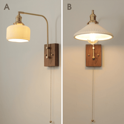 Ceramic Wall Light With Wood Plate - 109WL - Modefinity