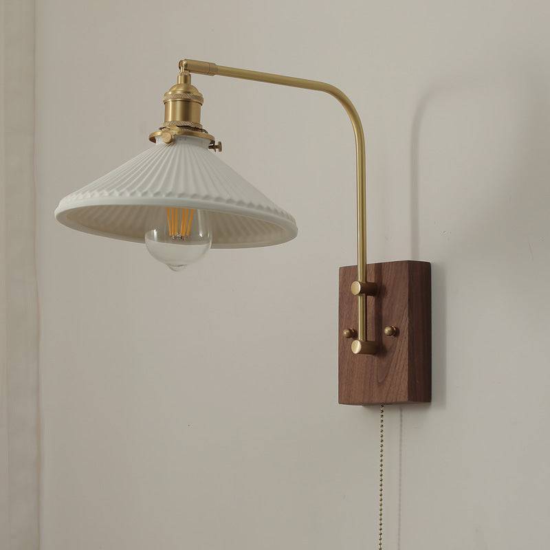 Ceramic Wall Light With Wood Plate - 109WL - Modefinity