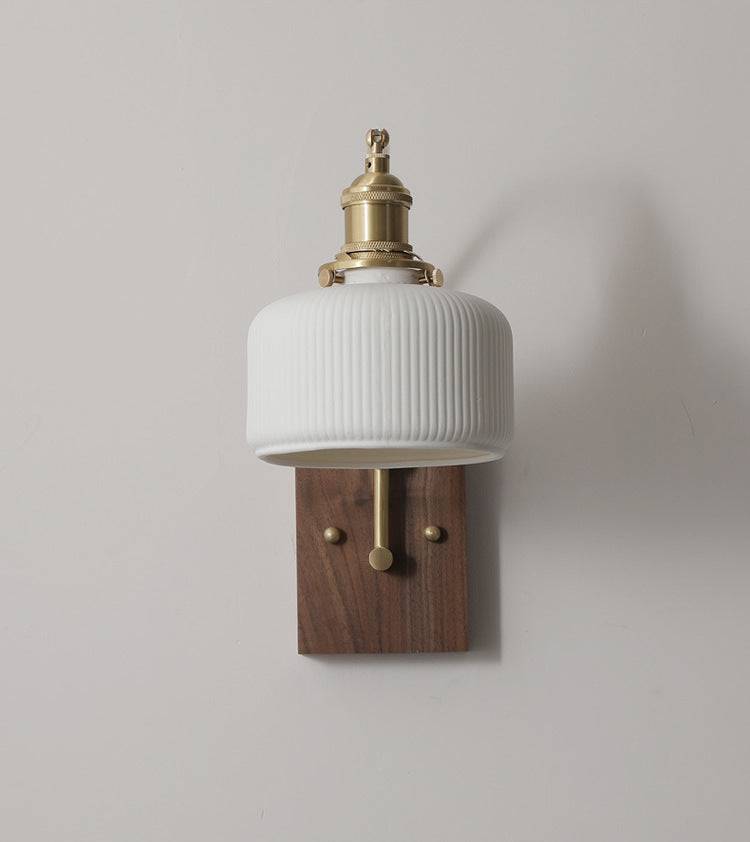 Ceramic Wall Light With Wood Plate - 110WL - Modefinity