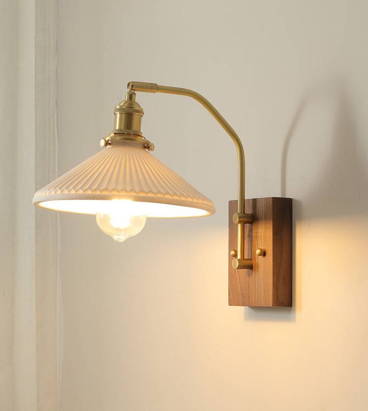 Ceramic Wall Light With Wood Plate - 110WL - Modefinity