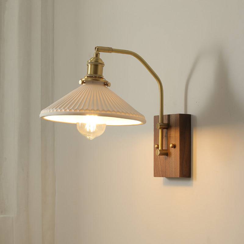 Ceramic Wall Light With Wood Plate - 110WL - Modefinity