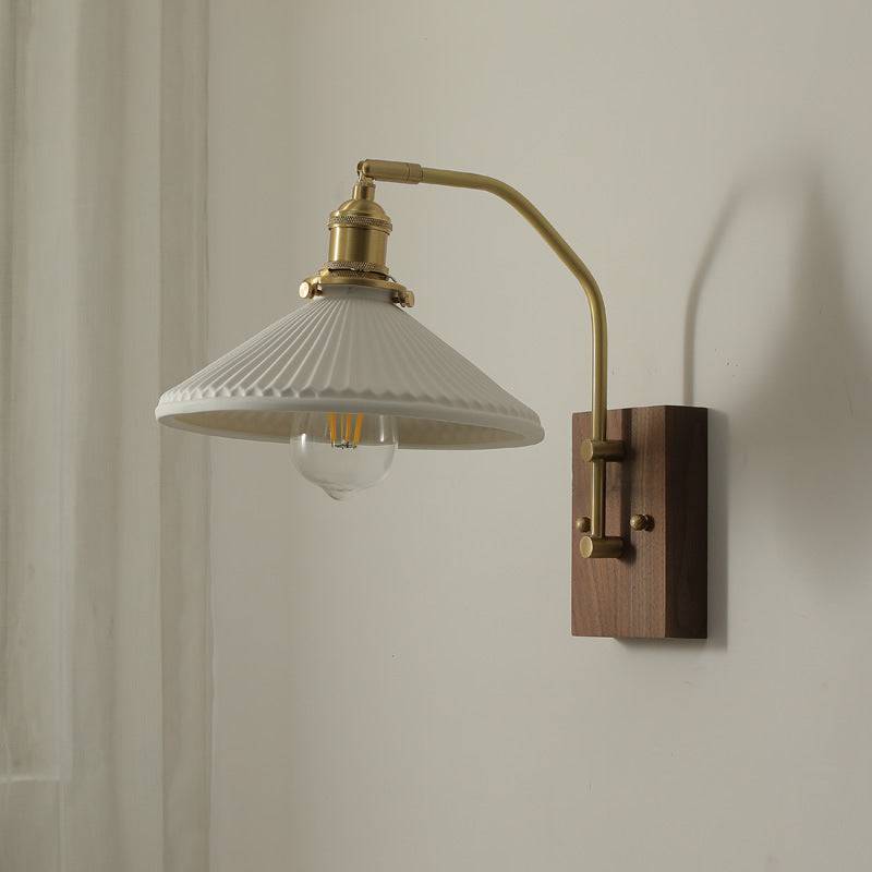 Ceramic Wall Light With Wood Plate - 110WL - Modefinity