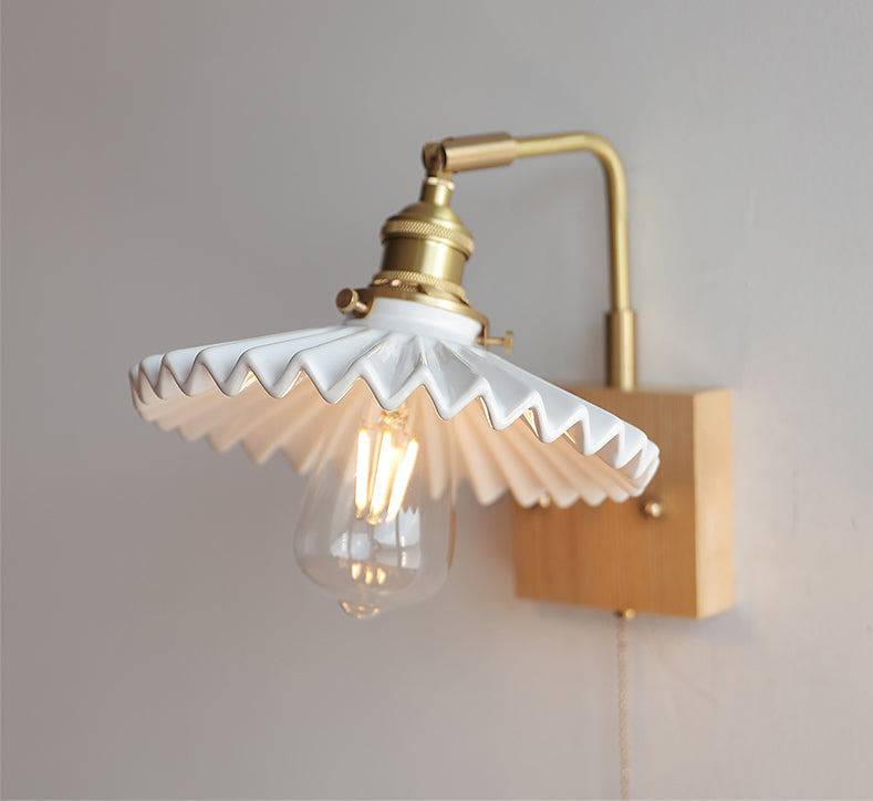 Ceramic Wall Light With Wood Plate - 112WL - Modefinity