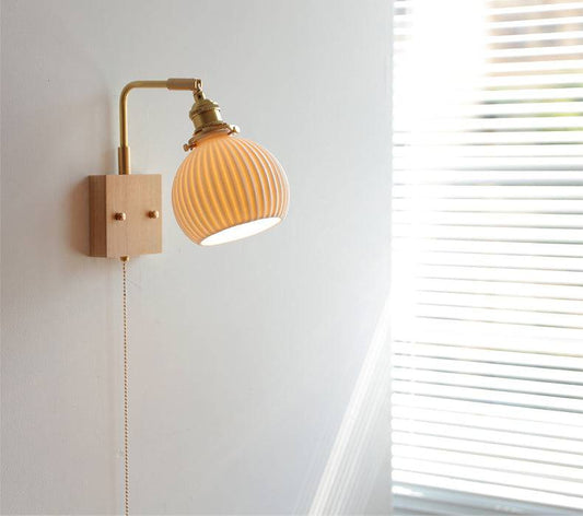 Ceramic Wall Light With Wood Plate - 113WL - Modefinity