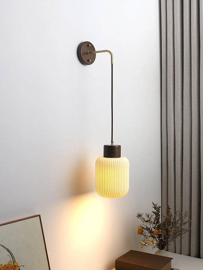 Ceramic Wall Light With Wood Plate - 114WL - Modefinity