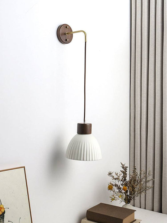 Ceramic Wall Light With Wood Plate - 114WL - Modefinity