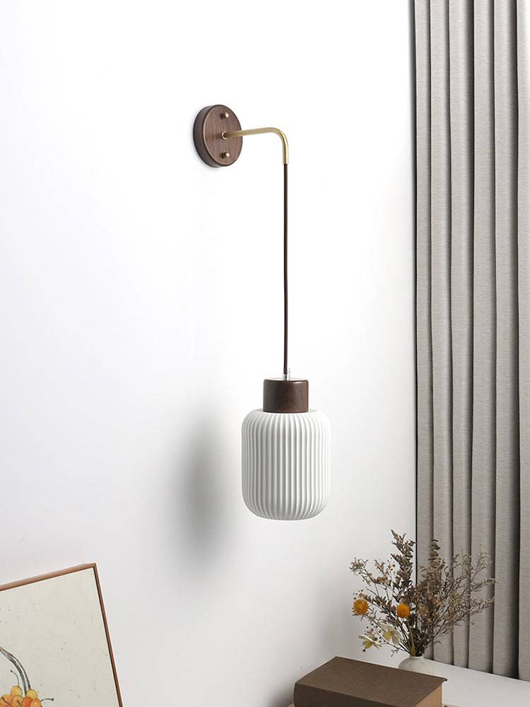 Ceramic Wall Light With Wood Plate - 114WL - Modefinity