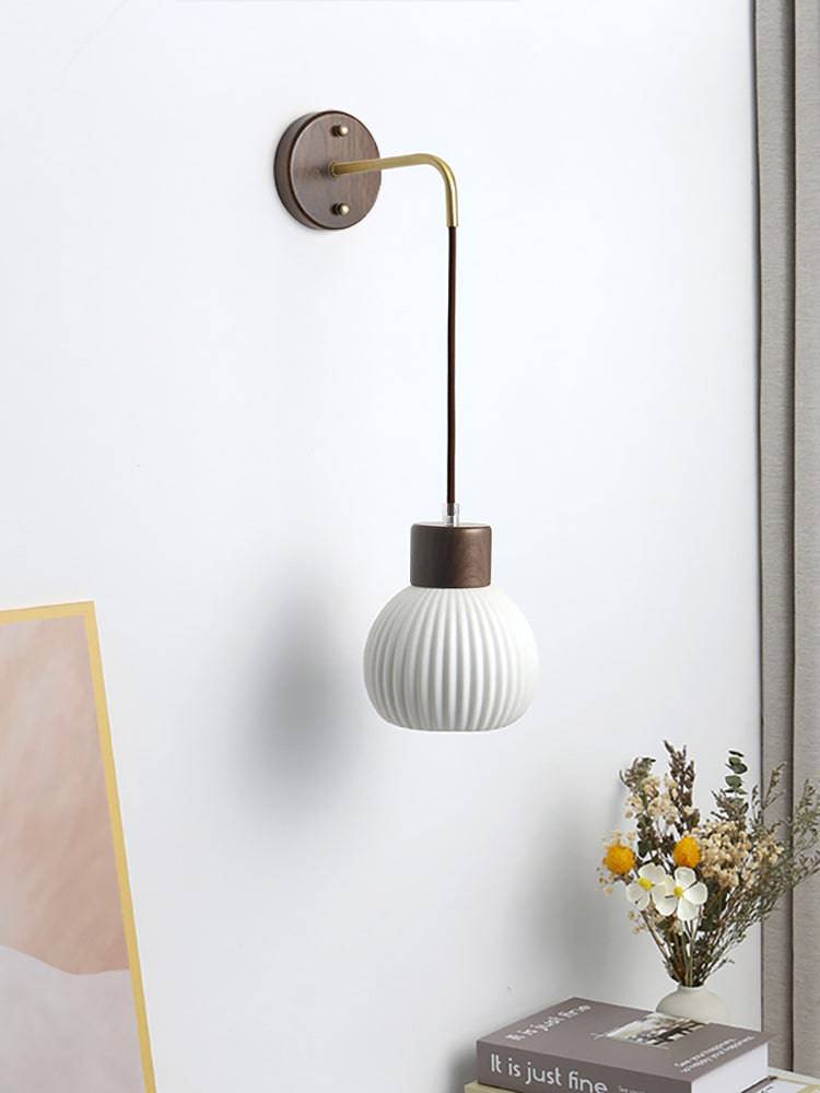 Ceramic Wall Light With Wood Plate - 114WL - Modefinity