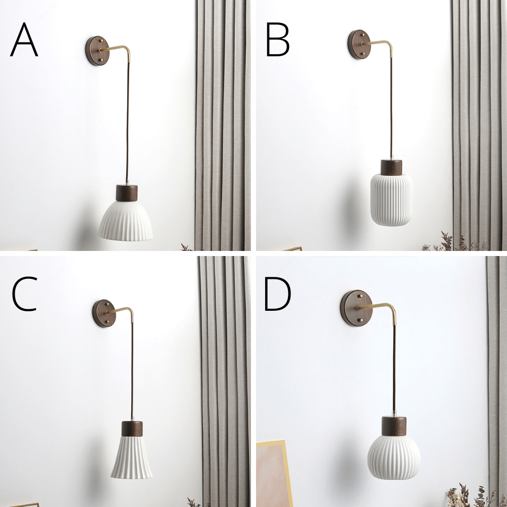 Ceramic Wall Light With Wood Plate - 114WL - Modefinity