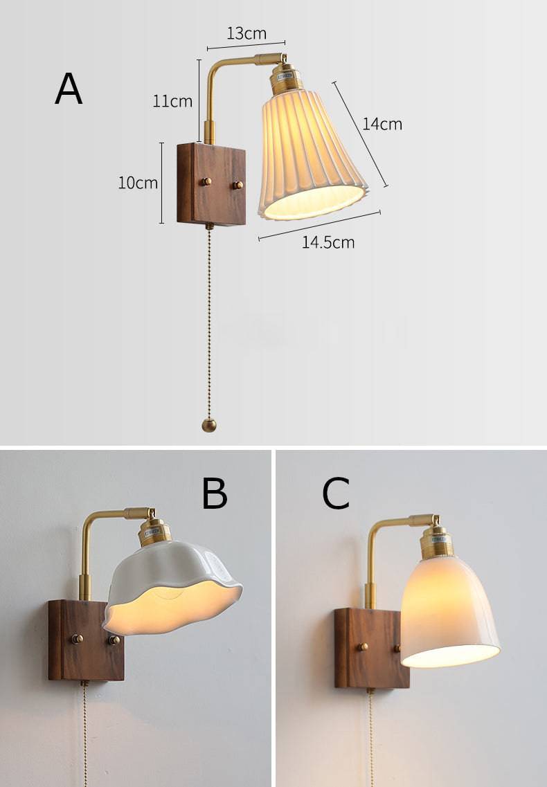 Ceramic Wall Light With Wood Plate - 117WL - Modefinity