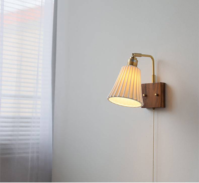 Ceramic Wall Light With Wood Plate - 117WL - Modefinity