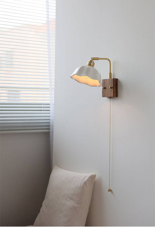 Ceramic Wall Light With Wood Plate - 117WL - Modefinity