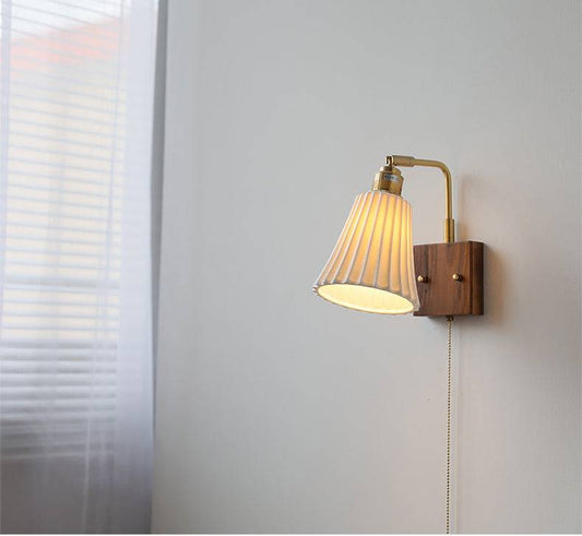 Ceramic Wall Light With Wood Plate - 117WL