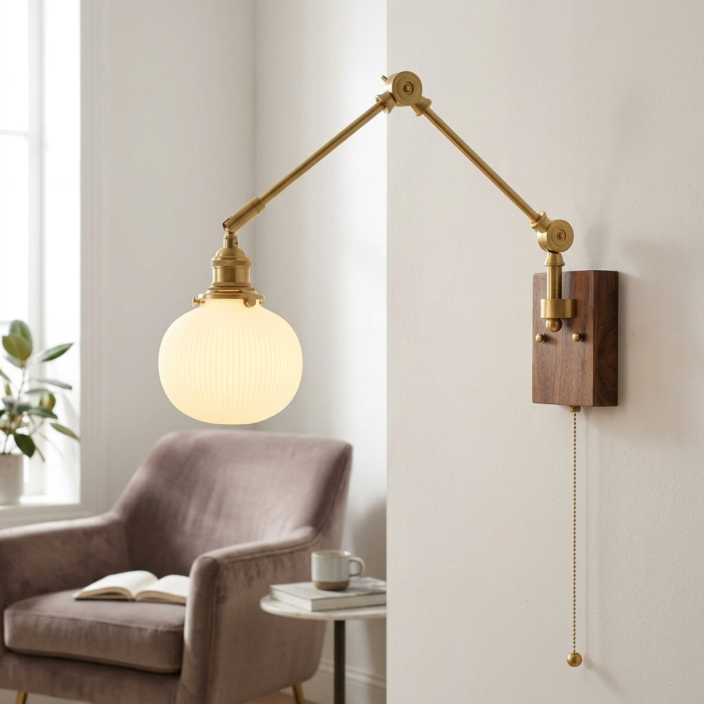 Retro Brass Wall Sconce with Fluted Glass Shade - 130WL - Modefinity