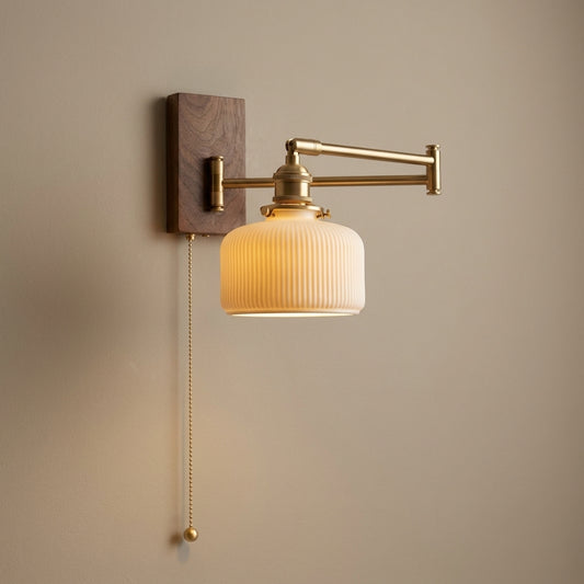 Luz de pared de cerámica con placa de madera - 116WL