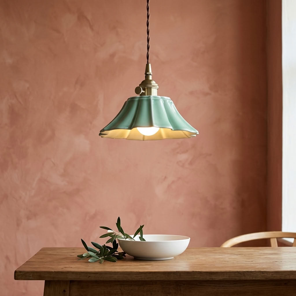 Petal Ceramic Mini Pendant Light – Fluted Flower Shade
