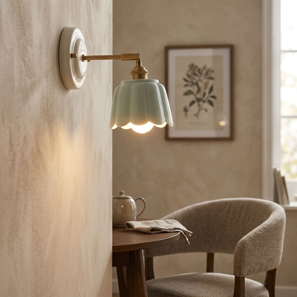 Scalloped Ceramic Wall Sconce – Vintage Fluted Wall Light