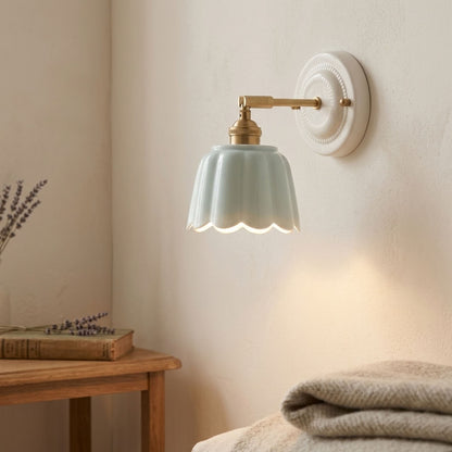 Scalloped Ceramic Wall Sconce – Vintage Fluted Wall Light