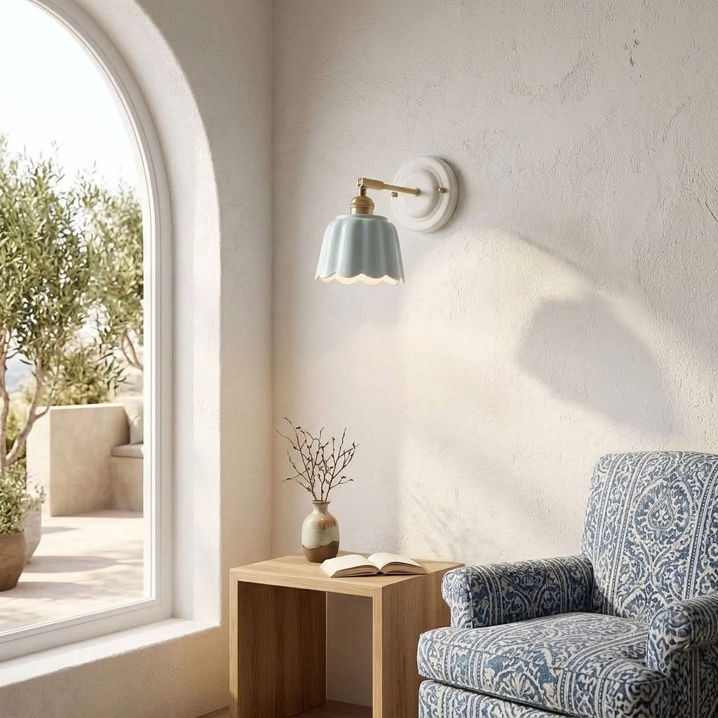 Scalloped Ceramic Wall Sconce – Vintage Fluted Wall Light