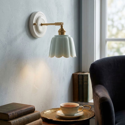 Scalloped Ceramic Wall Sconce – Vintage Fluted Wall Light