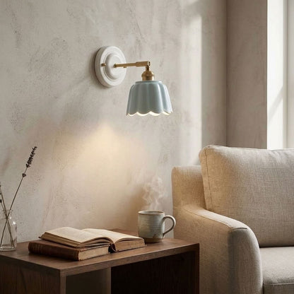 Scalloped Ceramic Wall Sconce – Vintage Fluted Wall Light