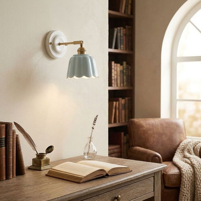 Scalloped Ceramic Wall Sconce – Vintage Fluted Wall Light