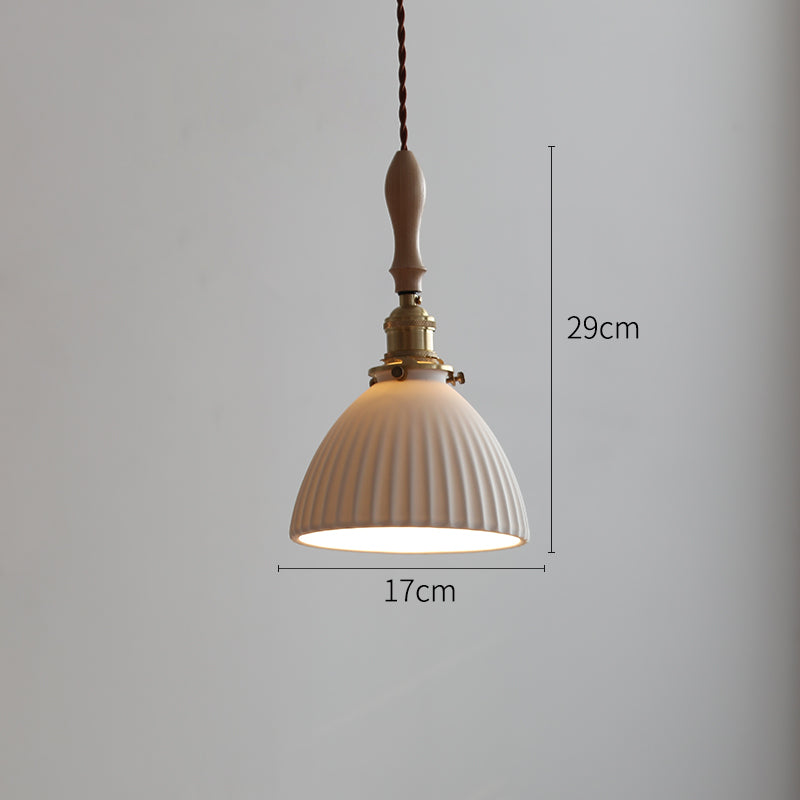 White Ceramic Pendant Light with Wood Stick - 206CPL