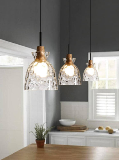 Clear Glass Pendant Light With Wood Lampholder - 101NS - Modefinity