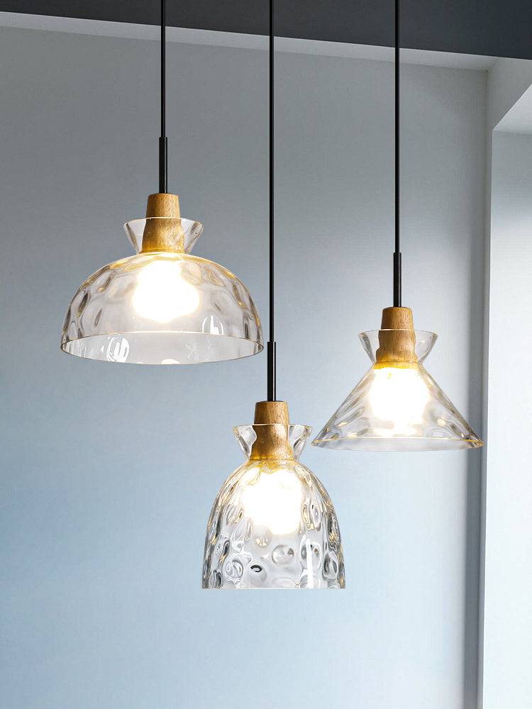 Clear Glass Pendant Light With Wood Lampholder 101ns