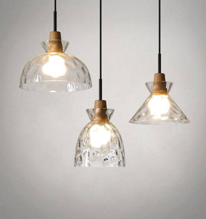 Clear Glass Pendant Light With Wood Lampholder - 101NS - Modefinity