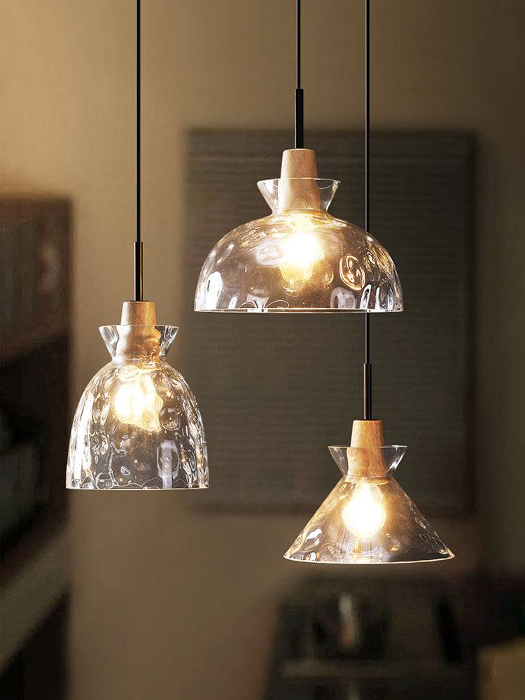 Clear Glass Pendant Light With Wood Lampholder - 101NS - Modefinity