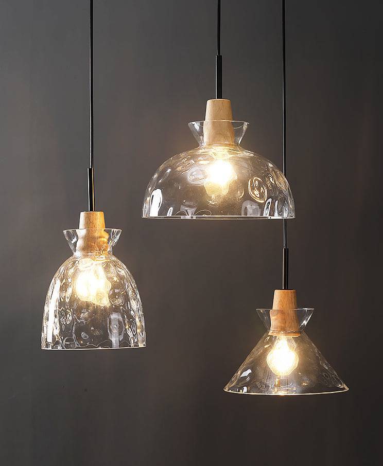 Clear Glass Pendant Light With Wood Lampholder - 101NS - Modefinity