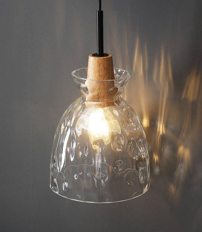 Clear Glass Pendant Light With Wood Lampholder - 101NS - Modefinity