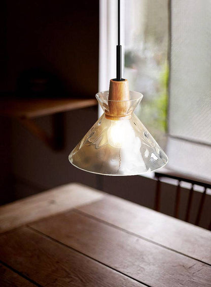 Suspension en verre transparent avec douille en bois - 101NS