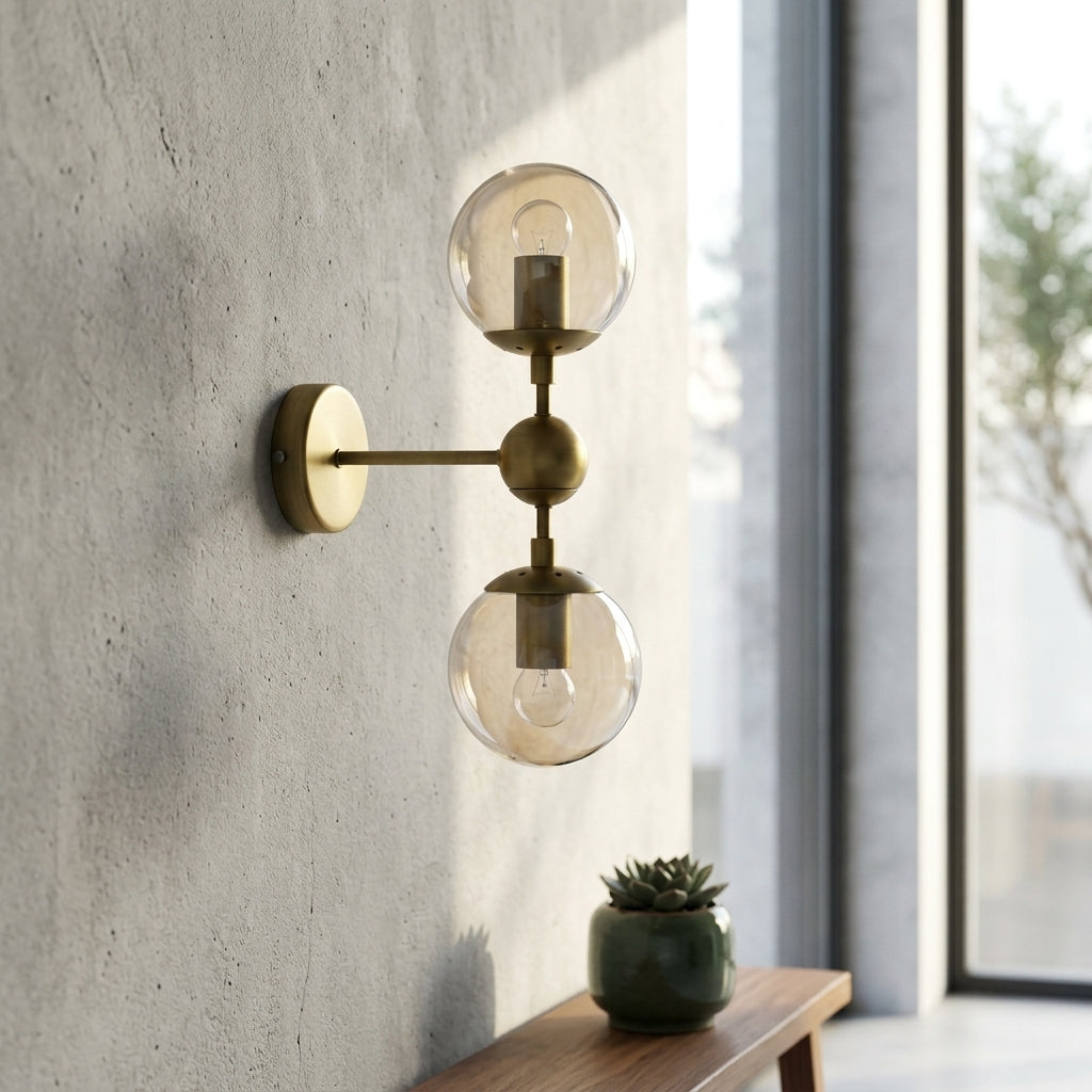 Gold Double Glass Wall Light - 205GWL - Modefinity