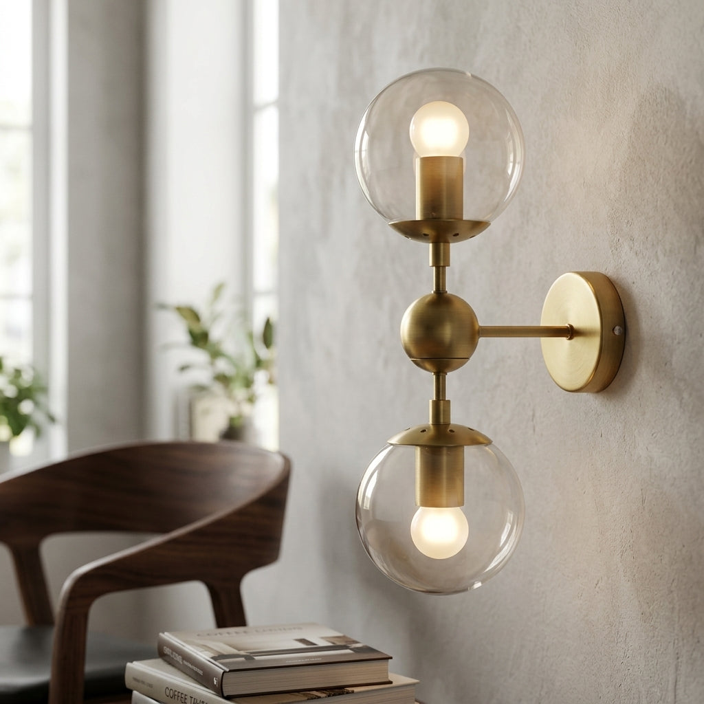 Gold Double Glass Wall Light - 205GWL - Modefinity