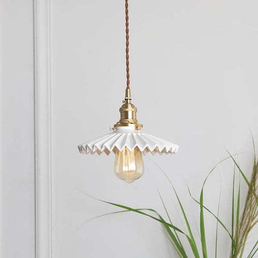 Fluted Ceramic Brass Pendant Light - 120PL - Modefinity