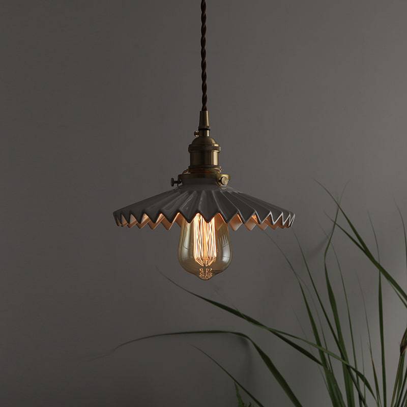 Fluted Ceramic Brass Pendant Light - 120PL - Modefinity