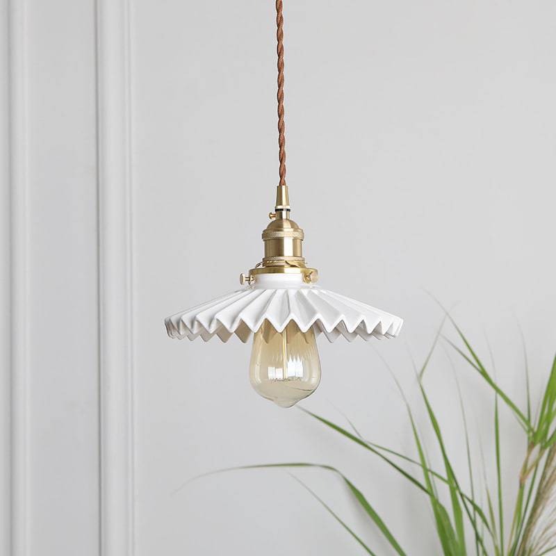 Fluted Ceramic Brass Pendant Light - 120PL - Modefinity