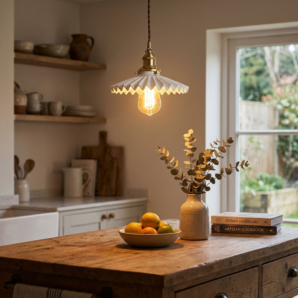 Fluted Ceramic Brass Pendant Light - 120PL - Modefinity