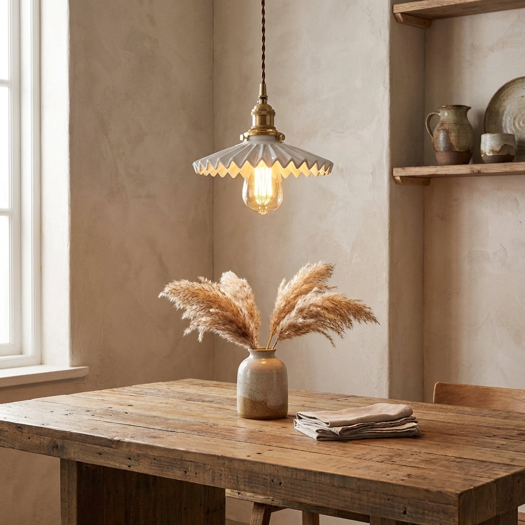 Fluted Ceramic Brass Pendant Light - 120PL - Modefinity