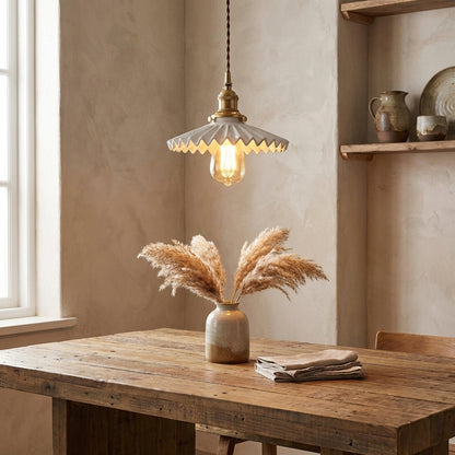 Fluted Ceramic Brass Pendant Light - 120PL - Modefinity