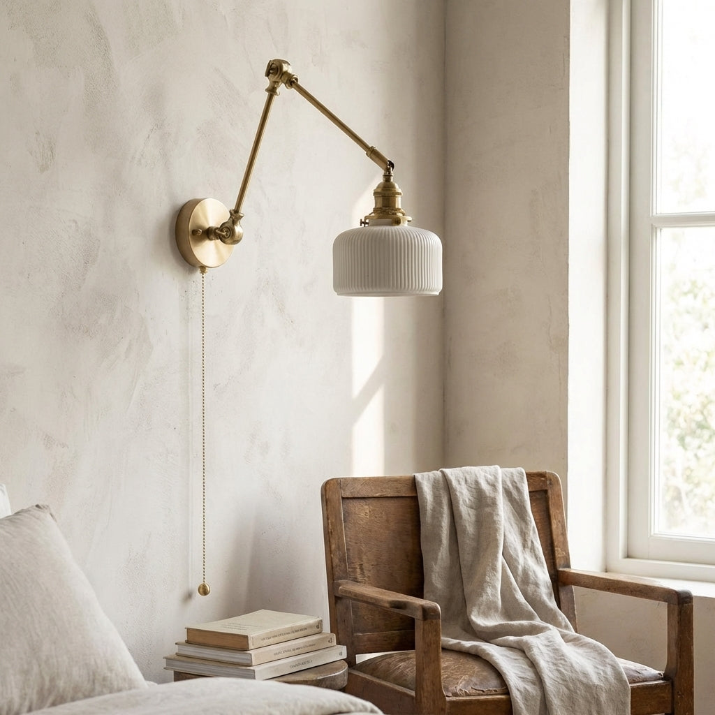 Swing Arm White Ceramic Wall Light - 220ST - Modefinity