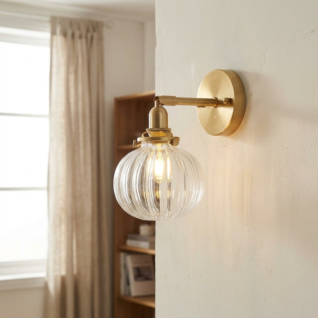 Clear Glass Brass Wall Light - 233GBWL - Modefinity
