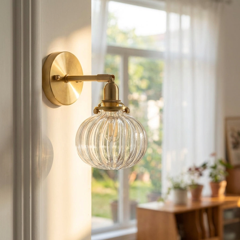 Clear Glass Brass Wall Light - 233GBWL - Modefinity