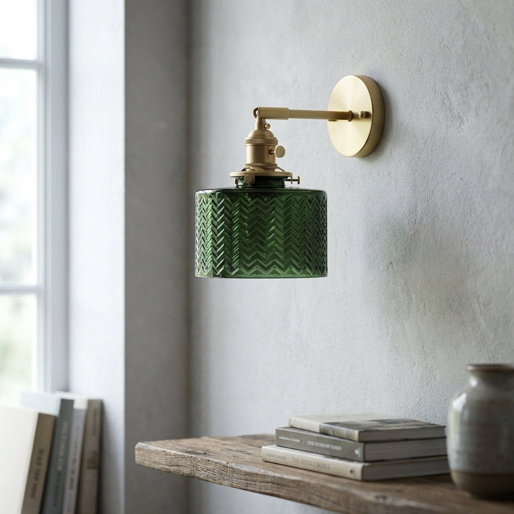 Green Glass Brass Wall Light - 232GBWL - Modefinity
