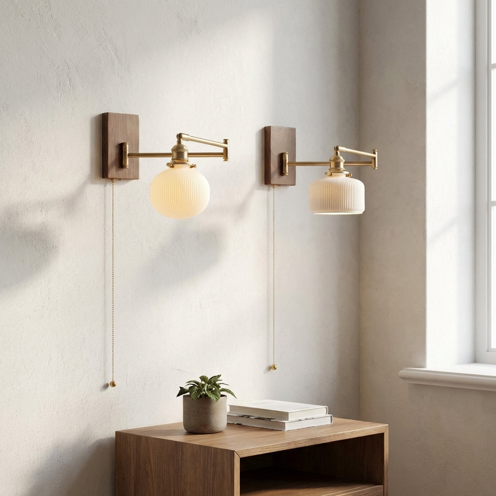 Ceramic Wall Light With Wood Plate - 116WL - Modefinity