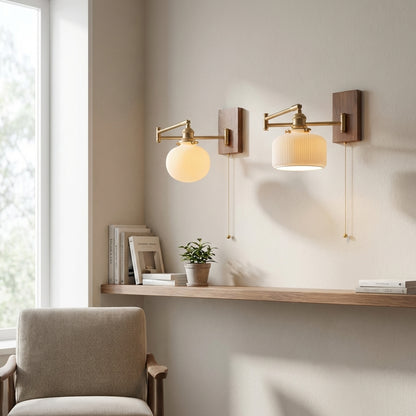 Ceramic Wall Light With Wood Plate - 116WL - Modefinity