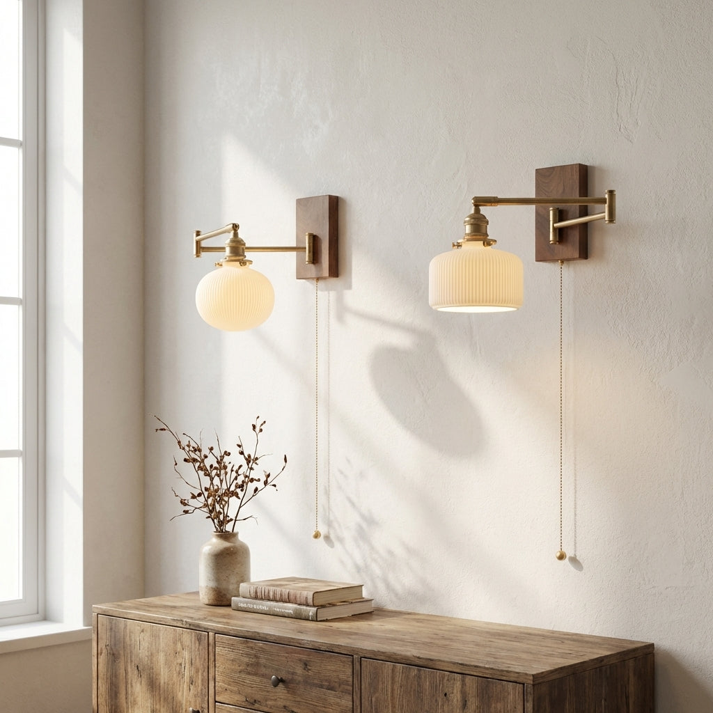 Ceramic Wall Light With Wood Plate - 116WL - Modefinity