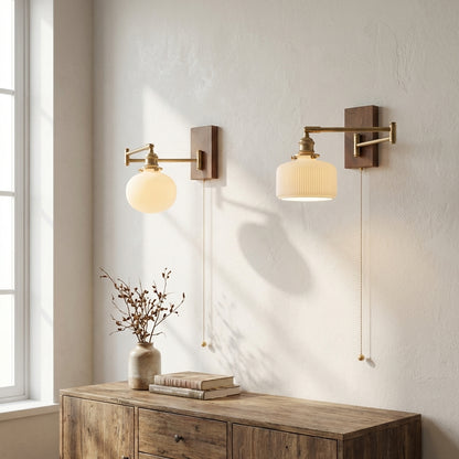 Ceramic Wall Light With Wood Plate - 116WL - Modefinity